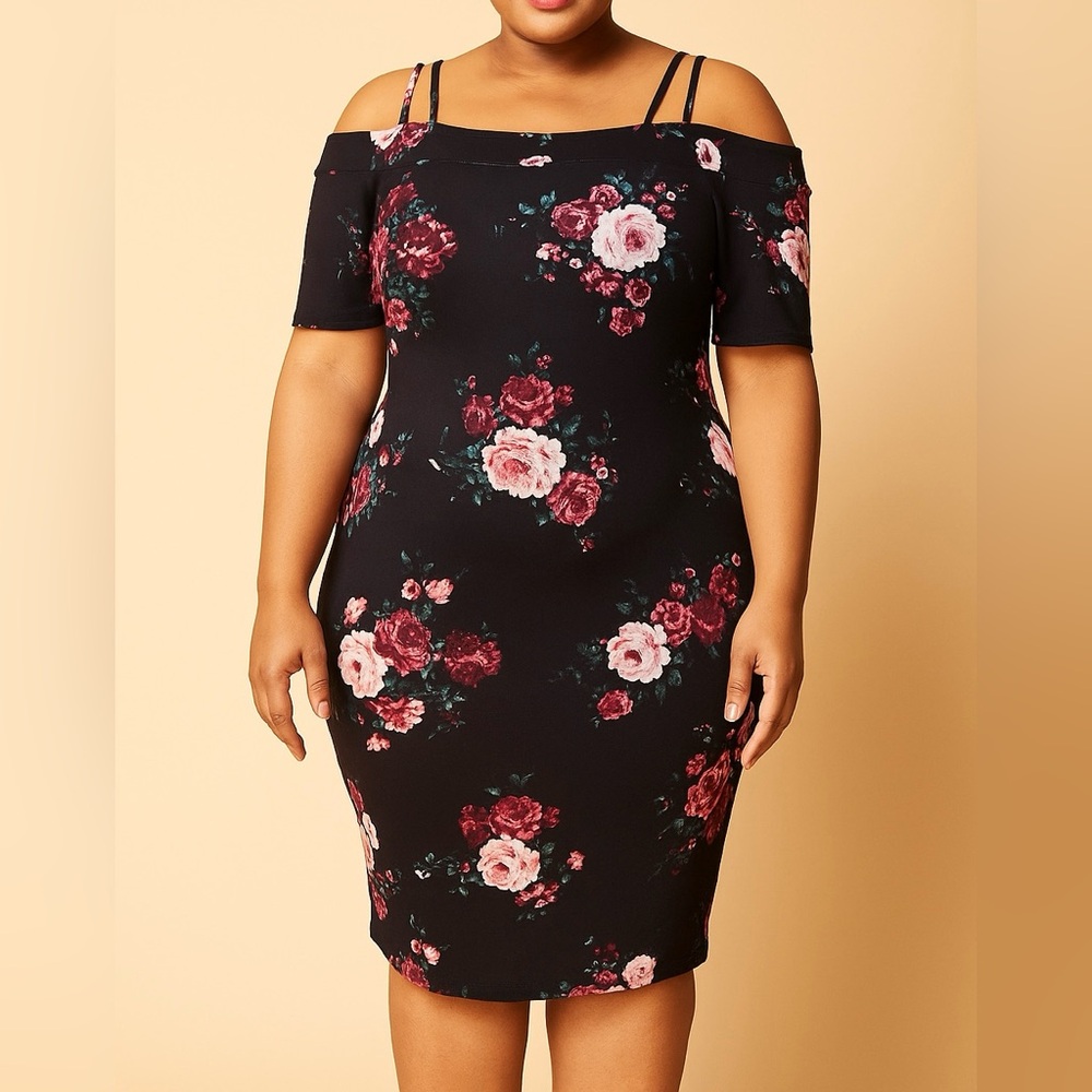 Haute Monde | Off The Shoulder Floral Bodycon Dress | Size L